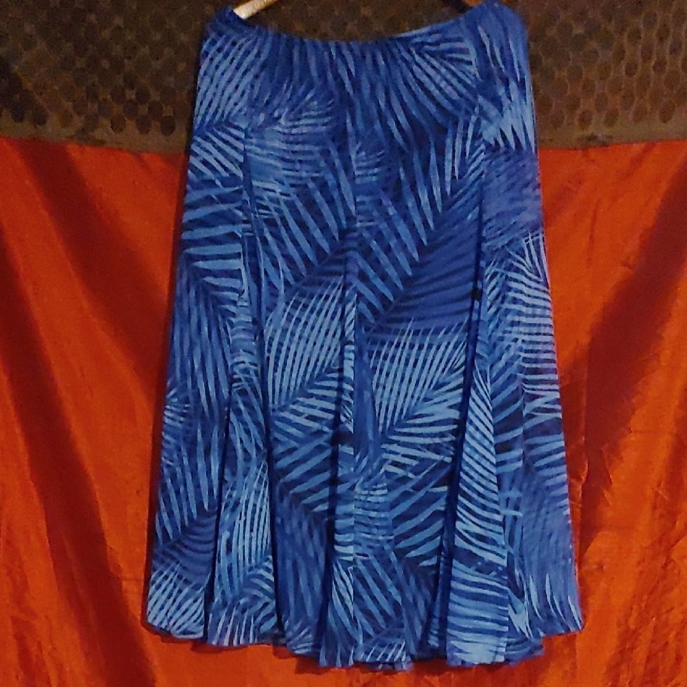 Ruby Rd. Blue Palm Print A-Line Skirt